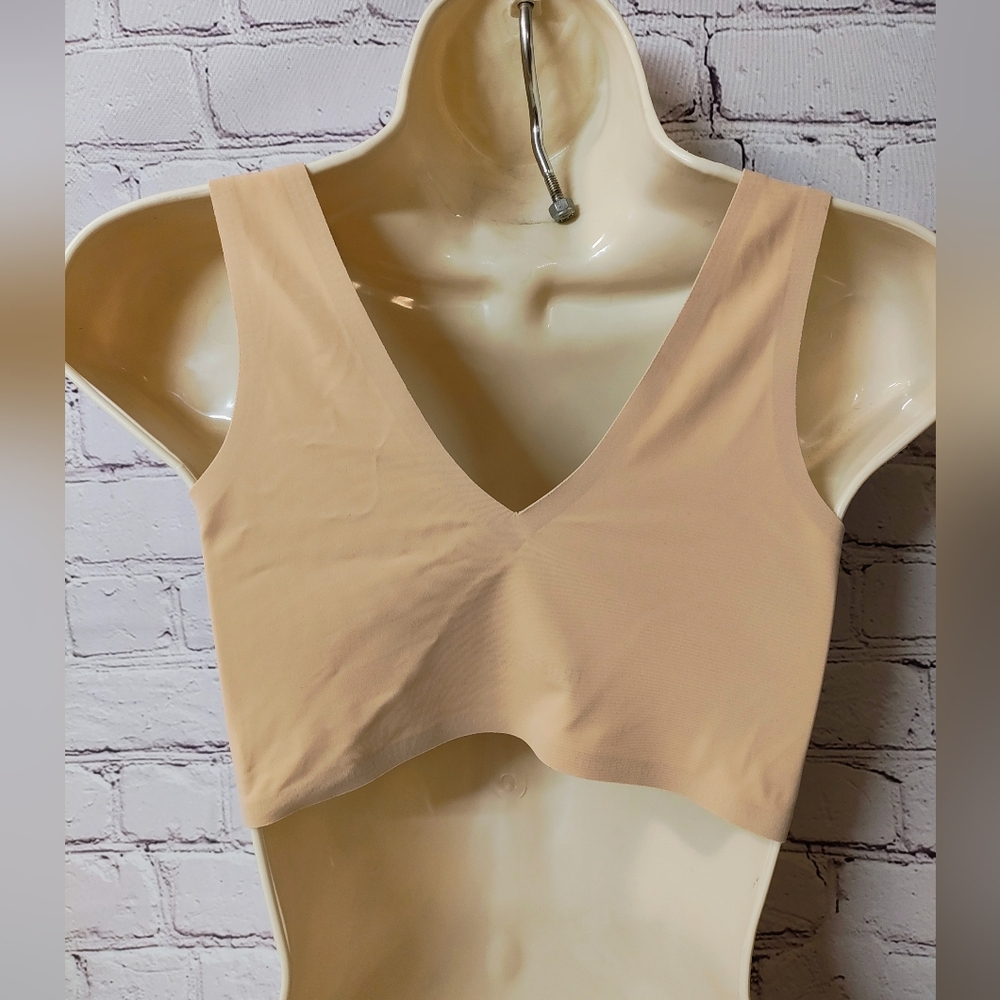 True & Co Full Cup Plein Bonnet Brallete Low V Beige Bra Large - Picture 2 of 7